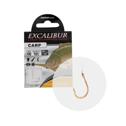 EXCALIBUR kötött horog carp classic, gold no.6