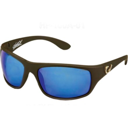 MUSTAD HP POLARIZED SUNGLASSES - BLACK FRAME, SMOKE LENS WITH BLUE REVO